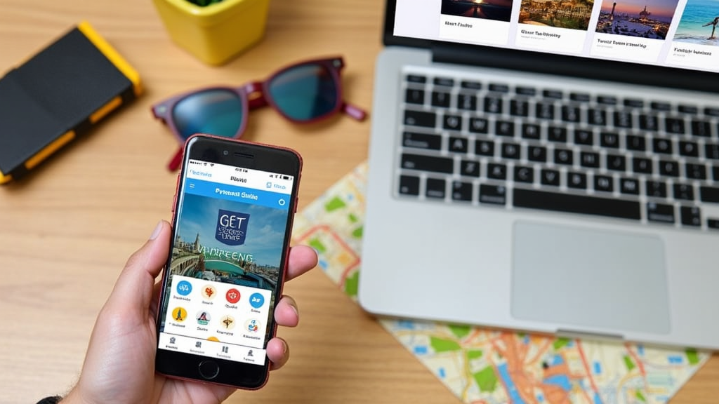 Get Your Guide app on a phone next to a laptop showing travel tour options